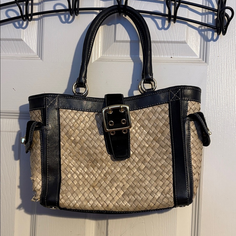 Coach Black and Tan Woven Tote